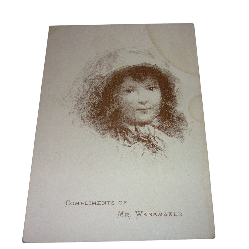Antique Victorian Trade Card Wanamaker's Grand‎ Depot Philadelphia Sepia Girl